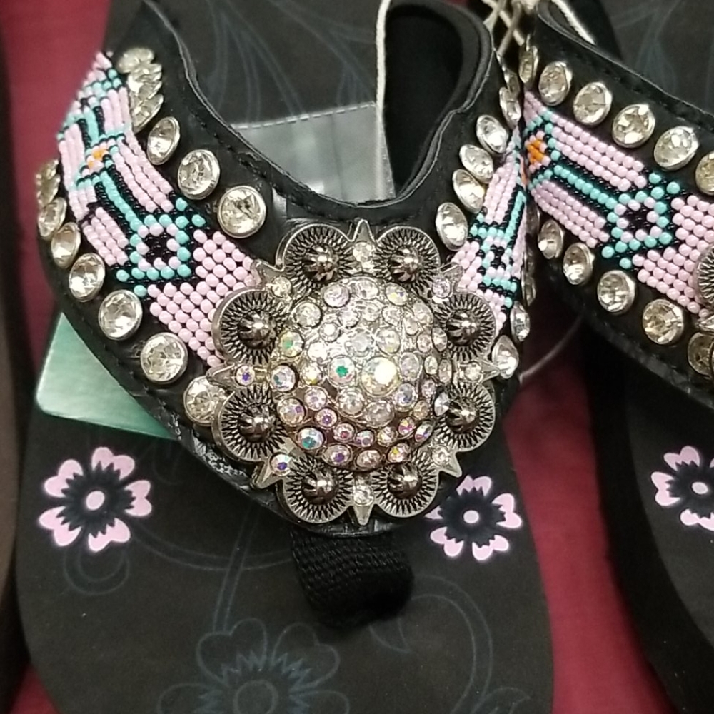 Montana West Flip Flops Bling Beaded Wedge Sandals - Picture 2 of 3